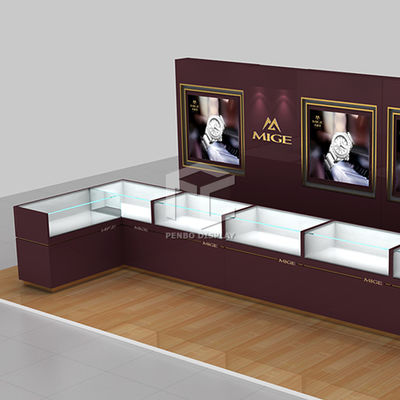 10mm Thick MDF Glass Watch Display Counter 120*62cm Glossy Plated