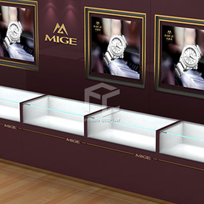 10mm Thick MDF Glass Watch Display Counter 120*62cm Glossy Plated